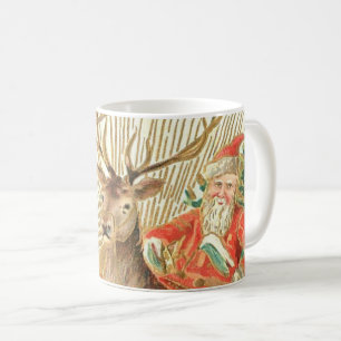 Mug Carte postale de Noël vintage, Père Noël avec renn