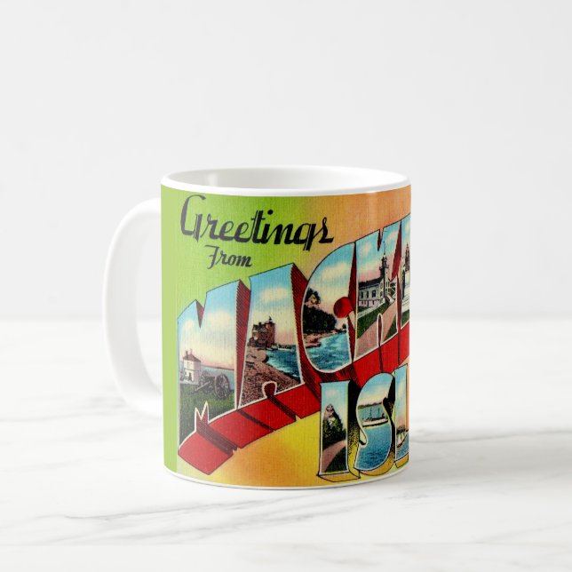 Mug Carte postale de salutations de l'île Mackinac (Devant gauche)