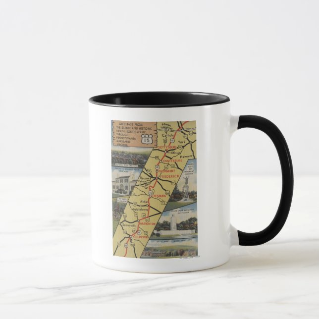 Mug Carte postale détaillée de la route 15 (Droite)