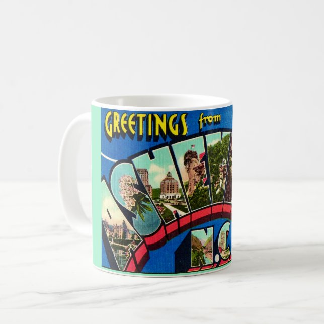 Mug Carte postale Retro Asheville NC (Devant gauche)