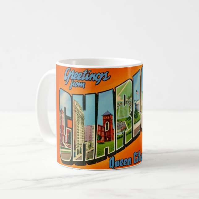 Mug Carte postale Retro Charlotte NC (Devant gauche)