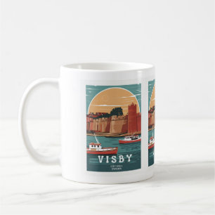 Mug Carte postale vintage du rempart de Visby – Suède