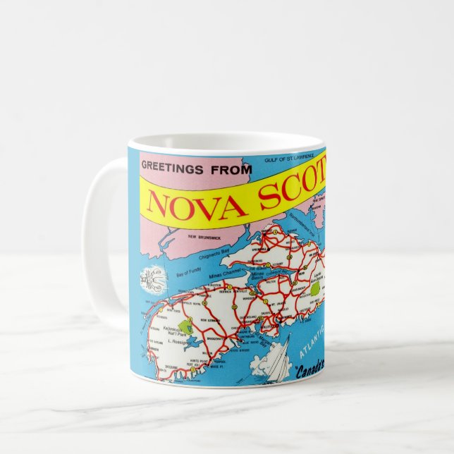 Mug Carte Rétro Colorée de Nouvelle-Écosse (Devant gauche)