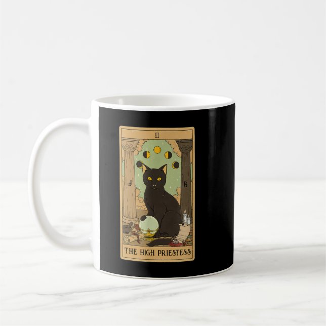 Mug Carte Tarot de haute prêtresse Chat Noir Mystique  (Gauche)