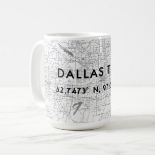 Mug Carte Texas Dallas noir et blanc Coordonnées perso