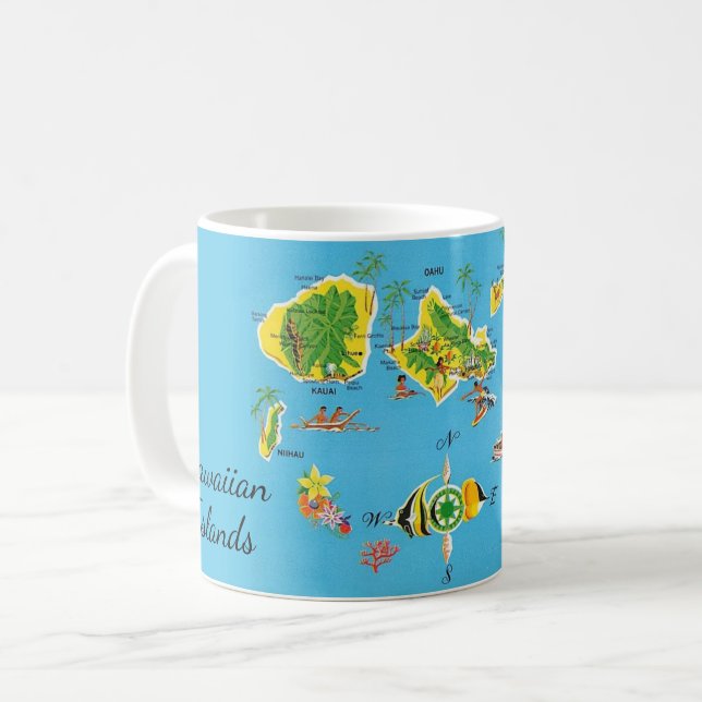 Mug Carte Vintage des Îles Hawaïennes (Devant gauche)
