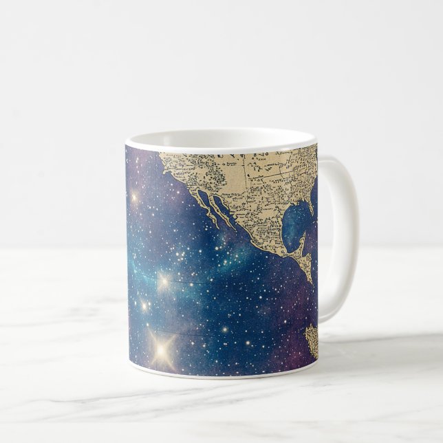 Mug Carte vintage du monde céleste pourpre (6) (Devant droit)