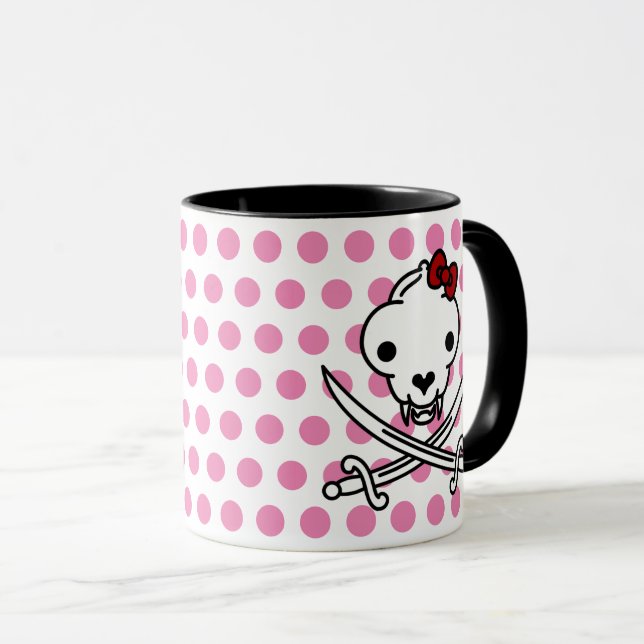 Mug Cartographie noir blanc Jolly Kitty Pirate os crân (Devant droit)
