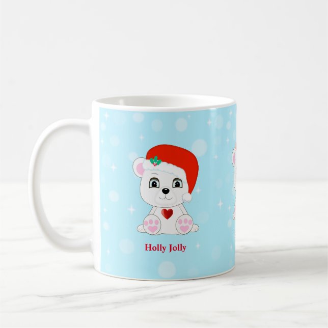 Mug Carton d'ours polaire de Noël mignon sur bleu clai (Gauche)