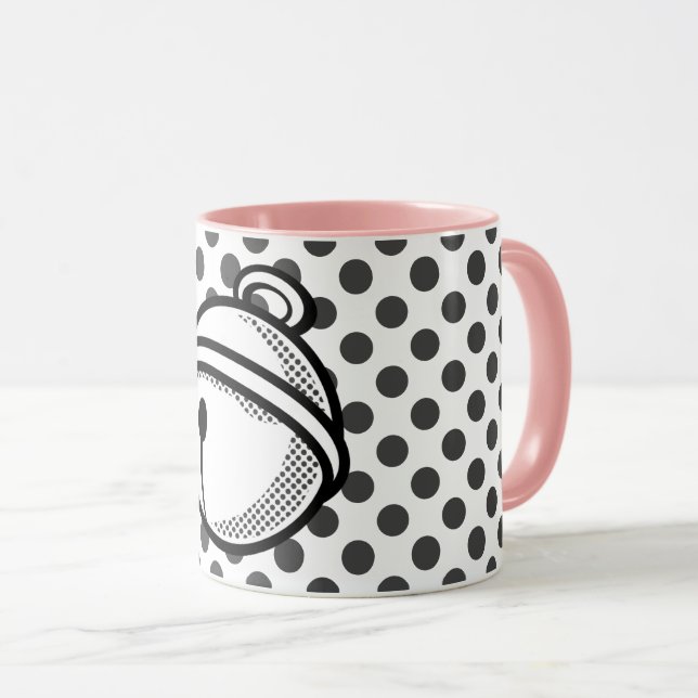 Mug Carton noir blanc gris chat Bell vectoriel Pop Art (Devant droit)