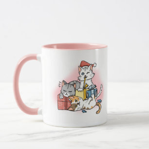 Mug Carton rose mignon Kitten Noël