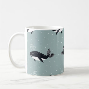 Mug Cartoon baleines, motif vintage amusant.