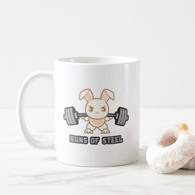 Mug Cartoon De Lapin D'Entraînement - Buns D'Acier, An (Avec donut)