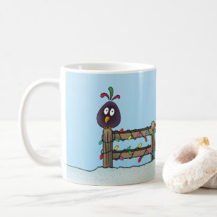 Mug Cartoon d'oiseau sur une clôture pour les vœux de