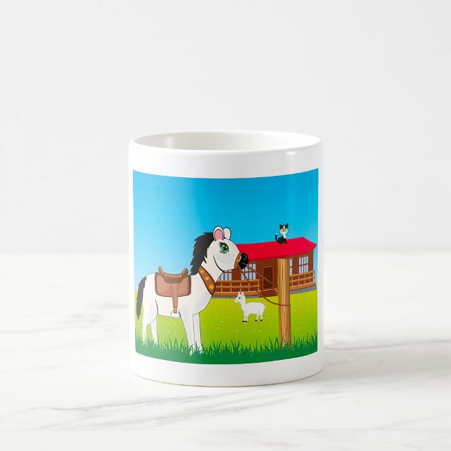 Mug Cartoon Farm Scène avec Cheval Chat et Chèvre (Créateur téléchargé)