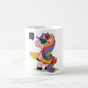 Mug Cartoon licorne avec planche de surf