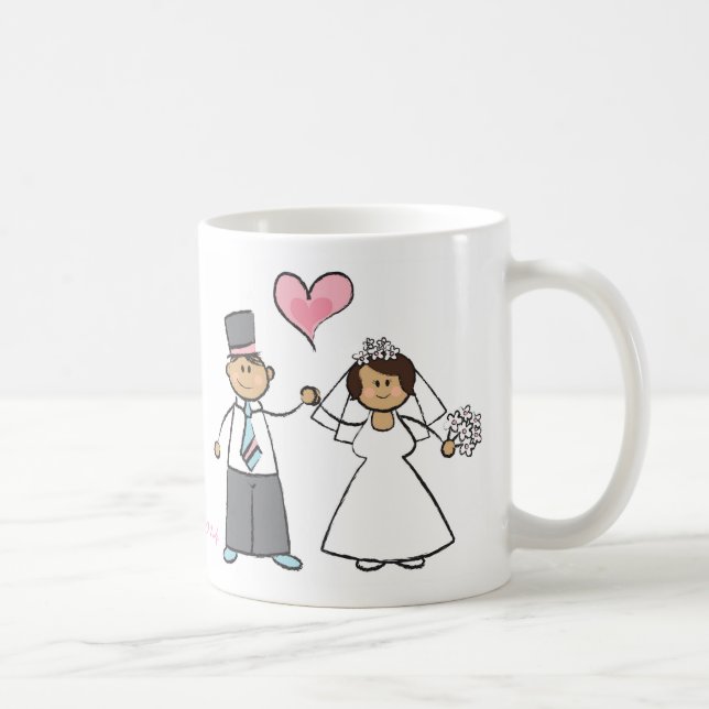 Mug Cartoon Mariage Couple Mariée & Groom Coeur rose (Droite)