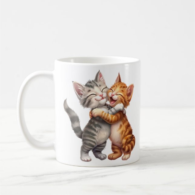 Mug Cartoon mignon Happy Cats Hug (Gauche)