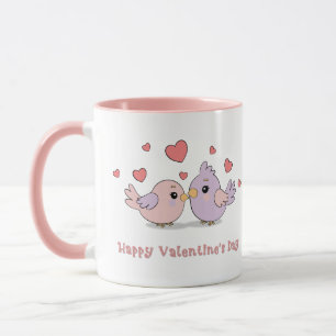 Mug Cartoon mignon Lovebirds Coeurs roses Saint-Valent