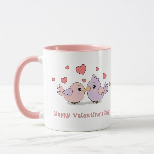 Mug Cartoon mignon Lovebirds Coeurs roses Saint-Valent (Gauche)
