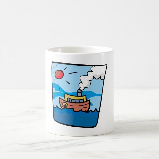 Mug Cartoon Steamship sur Ocean Waves Art nautique (Créateur téléchargé)