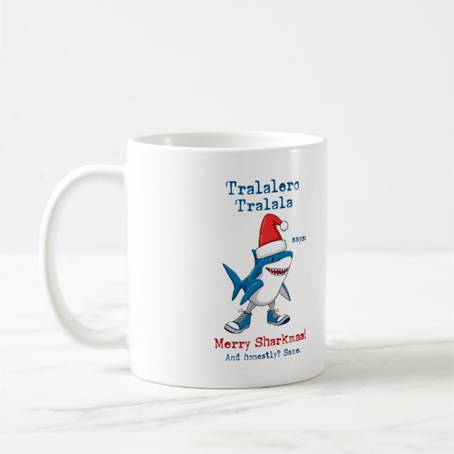 Mug Cartoon Tralalero Tralala Says Merry Sharkmas (Gauche)