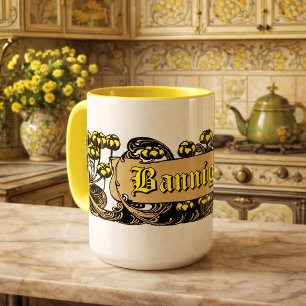 Mug Cartouche de feuillage floral Art nouveau vintage