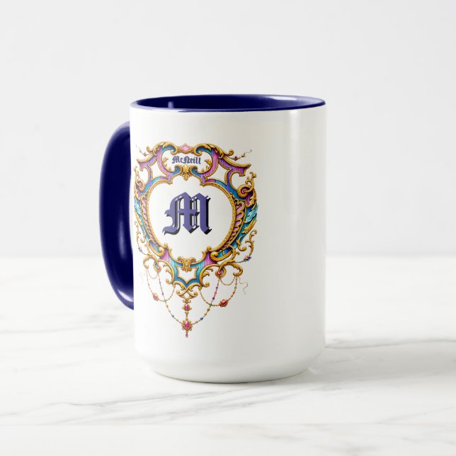 Mug Cartouche Nom & Monogramme Louis XV (Devant gauche)