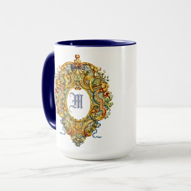 Mug Cartouche ovale baroque rococo rétro Monogramme 17 (Devant gauche)