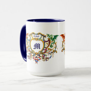 Mug Cartouche Rococo Dragons Nom et Monogramme