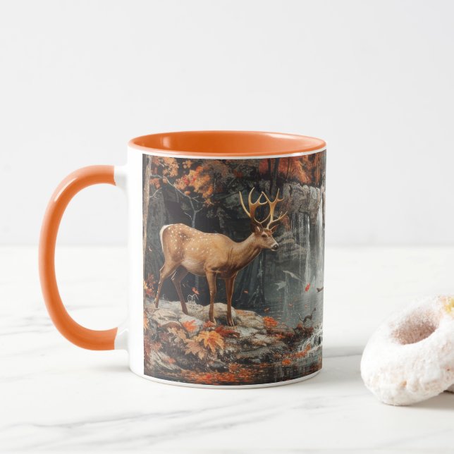 Mug Cascade vintage de Deer Woodland (Avec donut)