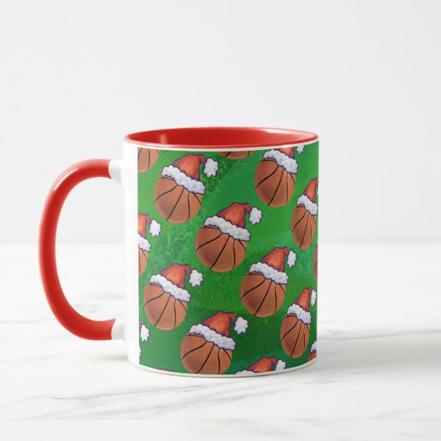 Mug Casquette de Père Noël Basket-ball sur Vert (Gauche)