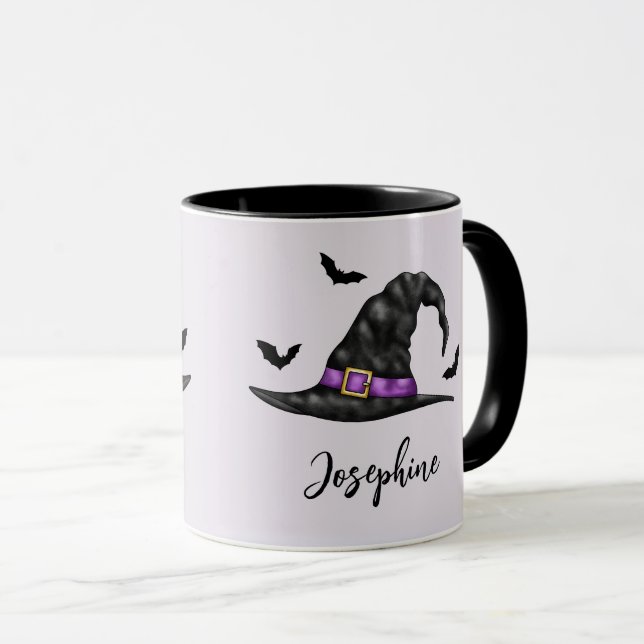 Mug Casquette De Sorcière Avec Bats Volants Et Nom Hal (Devant droit)