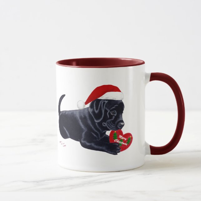 Mug Casquette noir de Père Noël de chiot de Labrador (Droite)
