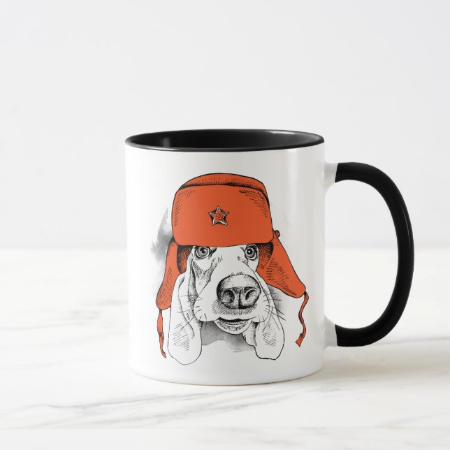 Mug Casquette rouge de Basset Hound | Ushanka (Droite)