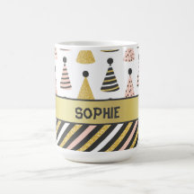 Casquettes et rayures d'anniversaire rose et gris