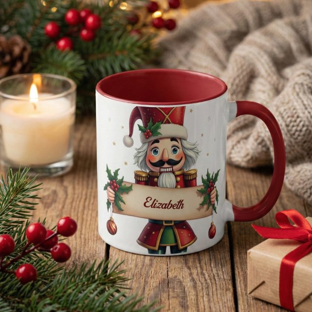 Mug Casse-noisette festive traditionnelle Noël à deux  (Personalized Nutcracker Christmas Mug with Name – Cozy Holiday Gift)