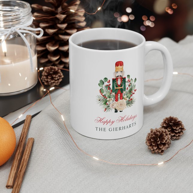Mug Casse-Noisette Moderne Joyeuses Fêtes de Noël (Christmas Nutcracker Botanical Coffee Mug 11oz)