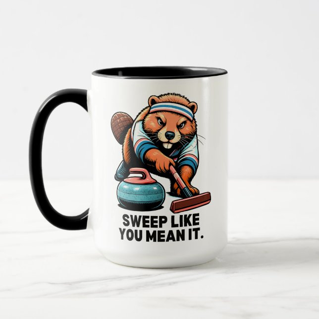 Mug Castor déterminé Curling Humour (Gauche)