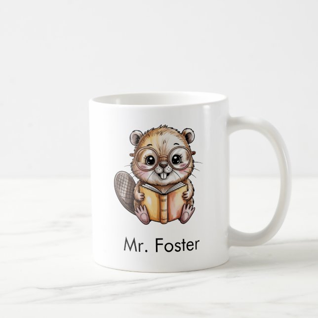 Mug Castor Mignon Lisant un Livre Personnalisé (Droite)