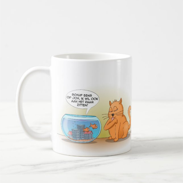 Mug Cat and fish; assise à la fenêtre (Gauche)