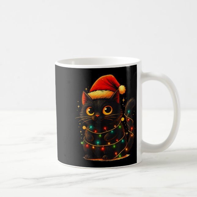 Mug Cat Black Christmas Tree Lights Funny Santa Kitten (Droite)