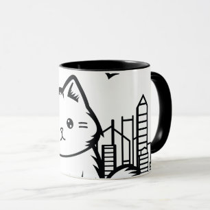 Mug Cat Cityscape Furry Cute Vector Graphique