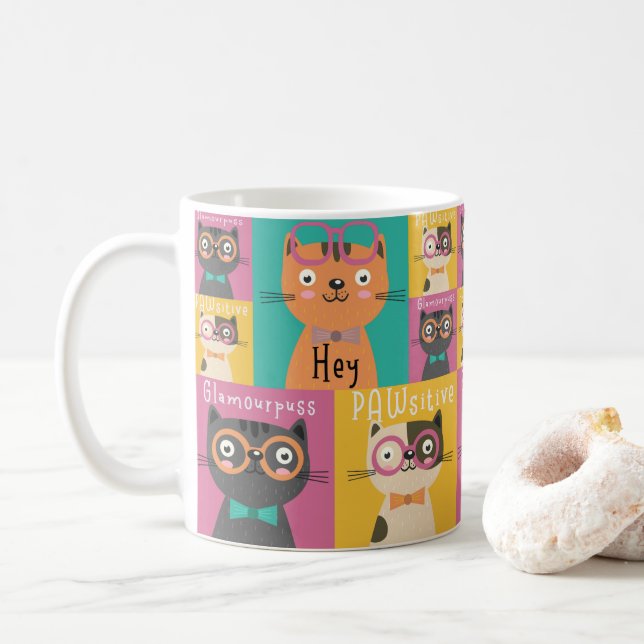 Mug Cat Dit Hey Mèmes Drôle   (Avec donut)