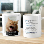 Mug Cat Funny Novelty Mugshot Photo personnalisée Text<br><div class="desc">Montrez l'amusant "Mug Shot" de votre chat sur cette tasse de café stupide et personnalisée ! Sur le devant, ajoutez la meilleure photo criminelle de votre chaton, ainsi que le nom de votre chat sur le panneau noir en dessous. Au verso, remplissez tous les détails du casier judiciaire de votre...</div>