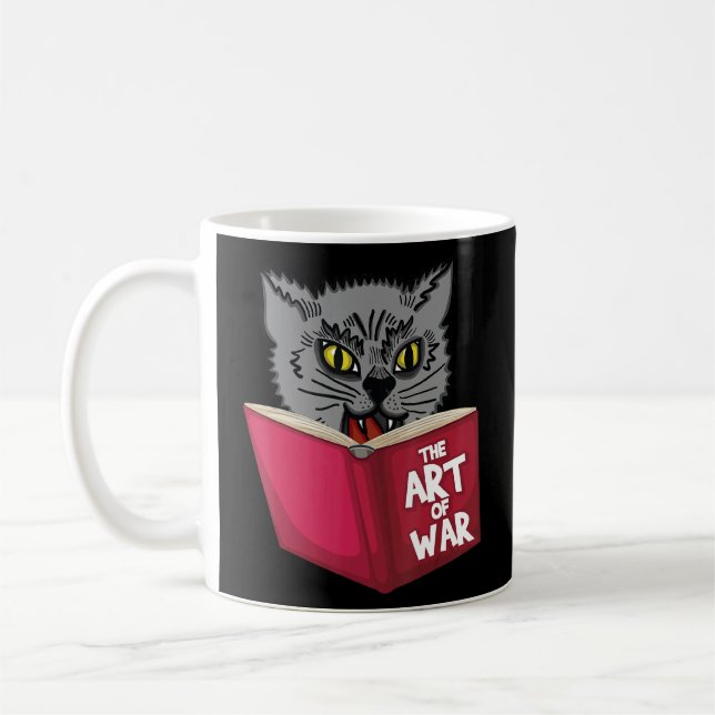Mug Cat Kitten Lecture Livre Art Of War Drôle Animal L (Gauche)