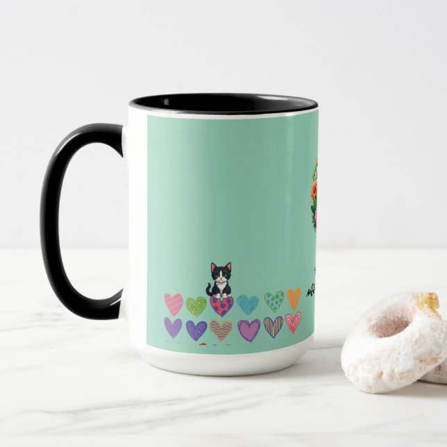 Mug Cat lovers hearts and flower's  (Avec donut)
