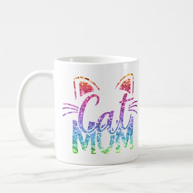 Mug Cat Mom Rainbow Parties scintillant (Gauche)