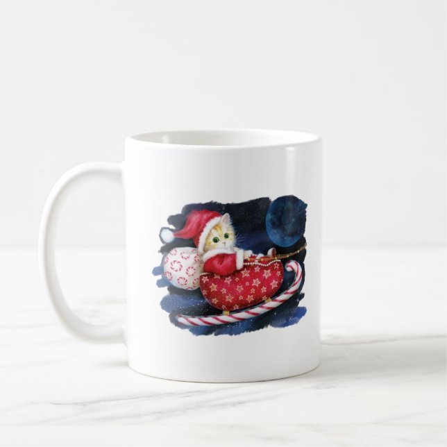 Mug Cat Père Noël à Père Noël Sleigh Livrant des cadea (Gauche)