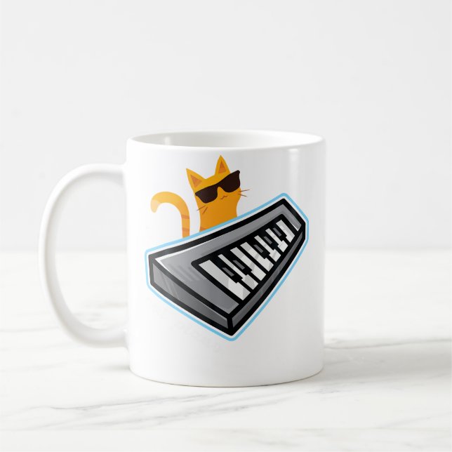 Mug Cat Piano Cute Kitty Playing Music Keyboard (Gauche)